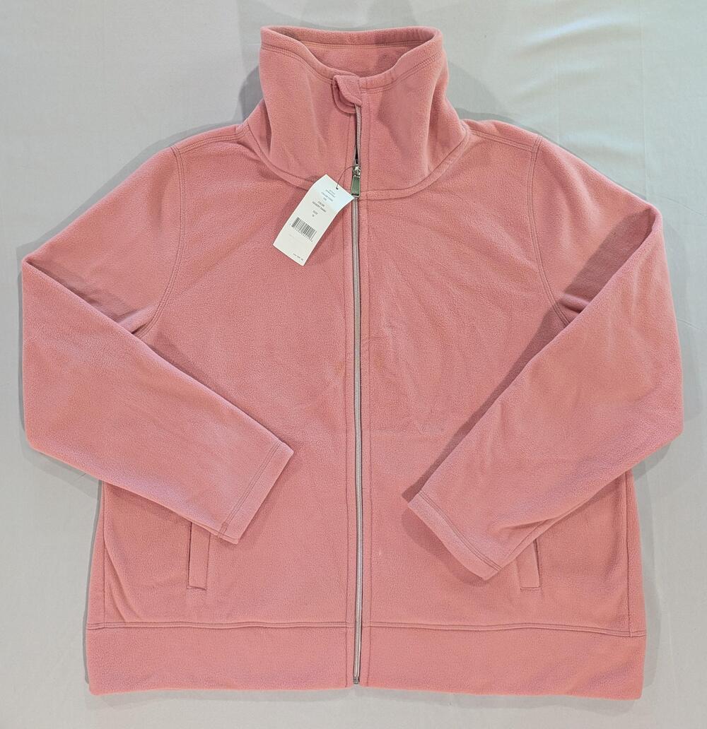 DKNY Sport Jacket Womens 1X Pink Fleece Full Zip Mock Neck Pockets Casual